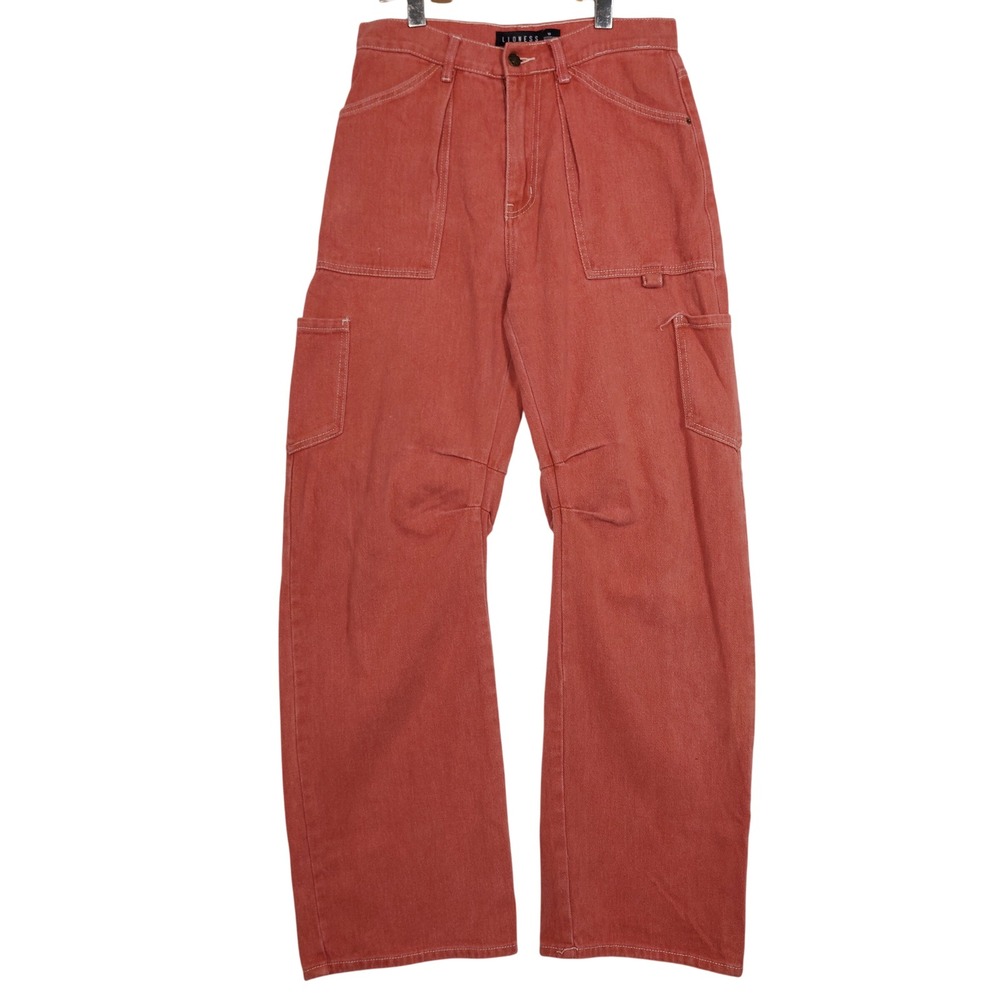 Lioness Coral Pink Cargo Pants Wide Leg High Waist Cotton Denim Size M